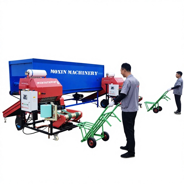 Moxin Combi Automatic Twin Film Round Silage Baler Machine High Productivity PLC Core Components 1 Year Warranty