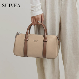 Sac Boston en nylon léger Sac à bandoulière élégant pour les trajets quotidiens Sac fourre-tout minimaliste texturé contrasté Sac à main élégant - Product Image 2