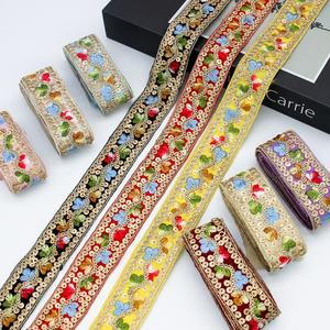 인도풍 골드 장식 프렌치 레이스 100% 폴리에스터 재봉 공예 장식용 스팽글 사리 테두리 자수 리본 웨딩용 - Product Image 4