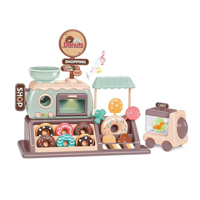 EPT Kids House Role Pretend Play Dounuts Shop Kitchen Food Cooking Sweet Ice Cream Dessert Toy Set With Light And Music