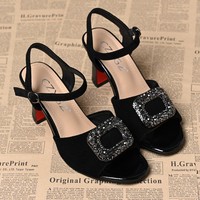 Chaussures de mariage et d'événements formels respirantes en peluche à plateforme conique printemps/été avec bride à boucle réglable et décoration en strass