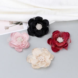 Organza 3D Chiffon Flower Hair Clips With Pearls For <b>Wedding</b> Dress <b>Accessories</b> Camellia Pattern Handmade Cloth Floral Decor - Product Image 2