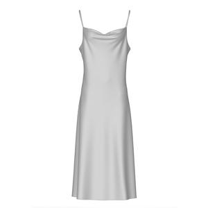Camisón de satén de seda liso y sencillo para mujer, elegante, con cuello tipo capucha, cintura elástica, térmico, largo hasta la rodilla, para verano, ropa de casa - Product Image 5
