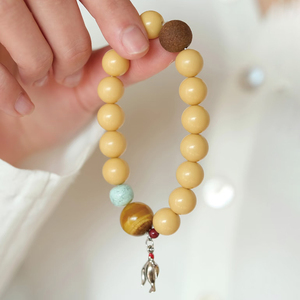 Braccialetto Benessere in Pietra Gialla Stile Moderno, Giada Birmana con Perle di Cristallo Placcate <span class=keywords><strong>Oro</strong></span> 10mm, Perle di Incenso Tibetano per Uso Quotidiano - Product Image 2