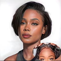 Perruques courtes de style pixie en gros, vague lâche, couleur brun miel, 100% cheveux humains vierges brésiliens, perruque frontale en dentelle complète 13X4
