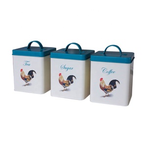 3PCS Sugar Tea Coffee <strong>Canisters</strong> <strong>Set</strong> Galvanized Power Coated Metal <strong>Canister</strong> <strong>Set</strong> - Product Image 1