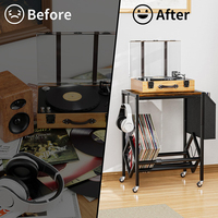 Table de tourne-disque JH-Mech avec rangement pour 80 albums avec pochette d'organisation et roulettes Support de rangement pour disques vinyle