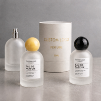 Flacon de parfum à étiquette privée, rond, 30 ml, 50 ml, 100 ml, en verre transparent givré, vaporisateur de luxe, flacon de parfum vide avec boîte personnalisée