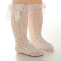 Chaussettes pour nouveau-né, bas en maille, en coton peigné, à nœud papillon, longs, respirants, solides, pour filles, vente en gros,
