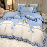Parure de lit version mignonne rose pour femmes et filles, ensemble de literie 100% coton brodé, Style princesse, pour chambre à coucher, taille une place, Full Queen et King, 4 pièces
