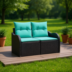 Poly <b>Rattan</b> Garden <b>Sofa</b> 47.64 X 24.41 X 27.17 In With Cushion Two Seat Outdoor Furniture Contemporary Style - Product Image 2