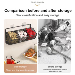 Mensola <span class=keywords><strong>da</strong></span> cucina senza foratura, cesto portafrutta e verdura, scaffale portaoggetti <span class=keywords><strong>da</strong></span> parete per cipolle, zenzero, aglio, condimenti e spezie - Product Image 4