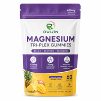Gummies de Magnésium Tri-Plex pour Adultes Marque Blanche B6 B12 Curcuma Soutien Musculaire Nerveux Sommeil Stress Mangue 60 Gummies OEM