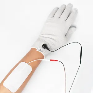 Paar silberne leitfähige Massage handschuhe mit Adapter kabel für Tens/Ems-Maschine