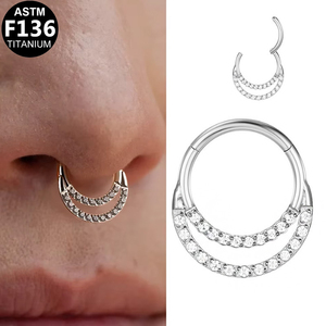 Vente en gros ASTM-F136 titane 16g 10mm anneau de nez Septum classique Style Punk Zircon enfants fiançailles Clickers pour les fêtes - Product Image 4