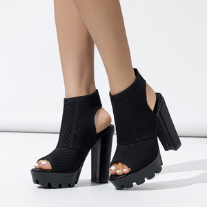 Nouvelles Bottes Femme 2024 à Talon Épais, Bout Ouvert, Plateforme Imperméable, Tricotées Élastiques – Collection Chaude - Product Image 3