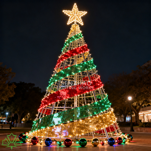 SENZHAO 3D Giant <b>LED</b> Metal Frame Christmas <b>Tree</b> with Star Top Outdoor Commercial <b>Lighted</b> Cone <b>Tree</b> for Plaza Holiday Decor - Product Image 4
