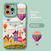 Coque de téléphone portable en silicone anti-chute avec cordon de 10 cm, motif montgolfière, pour iPhone 15/17 Pro Max/Soft 16, pour filles