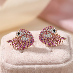 Rose Gold Plated <b>Wings</b> Stud <b>Earrings</b> With Pink Crystal Rhinestone For Women Cute Everyday Wear Jewelry - Product Image 3