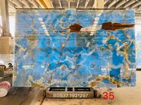 YDSTONE Dalle moderne en onyx bleu 4 pi X 8 pi Marbre translucide rétro-éclairé Panneau mural en pierre naturelle Comptoir poli