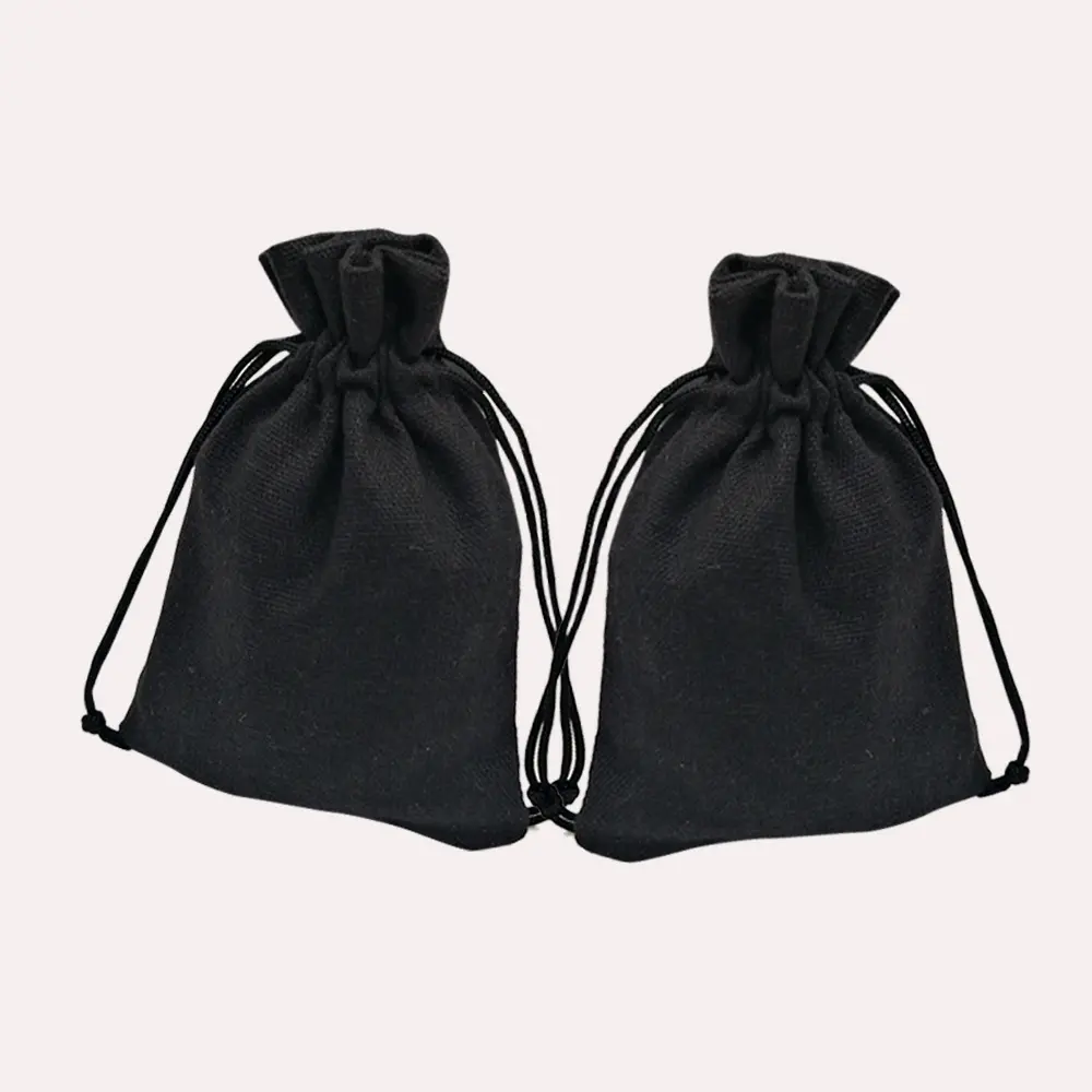 Customize size logo cosmetic bags with strings calico natural black cottonjewelry bags small drawstring pouch bag