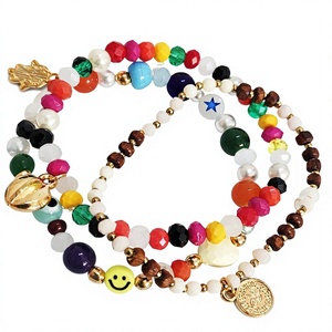 Colorful Beaded Bracelet Set With Imitation Pearl And Gold Plated Charms Bohemia Style Stackable Jewelry Gift <b>For</b> Women <b>Men</b> - Product Image 1