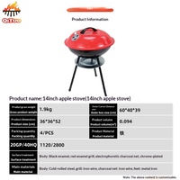 Barbecue au charbon de bois portable de 14 pouces, coupe-vent, antiadhésif, détachable, pour camping et extérieur, modèle d'usine