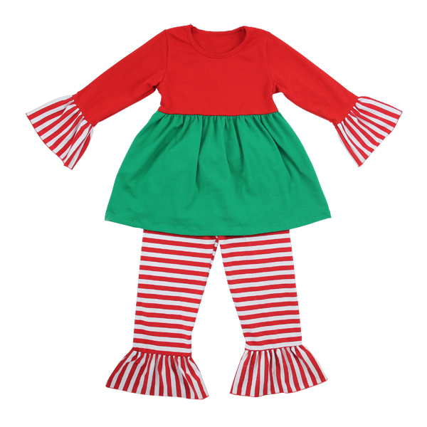 Рождественский наряд с рюшами, наряд для маленькой девочки из 100% хлопка, наряд с длинным рукавом