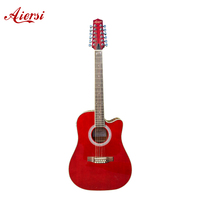 Guitare électro-acoustique à 12 cordes de marque Aiersi, 41 pouces, dreadnought, avec pan coupé, couleur vin brillant, acajou, prix de gros bon marché