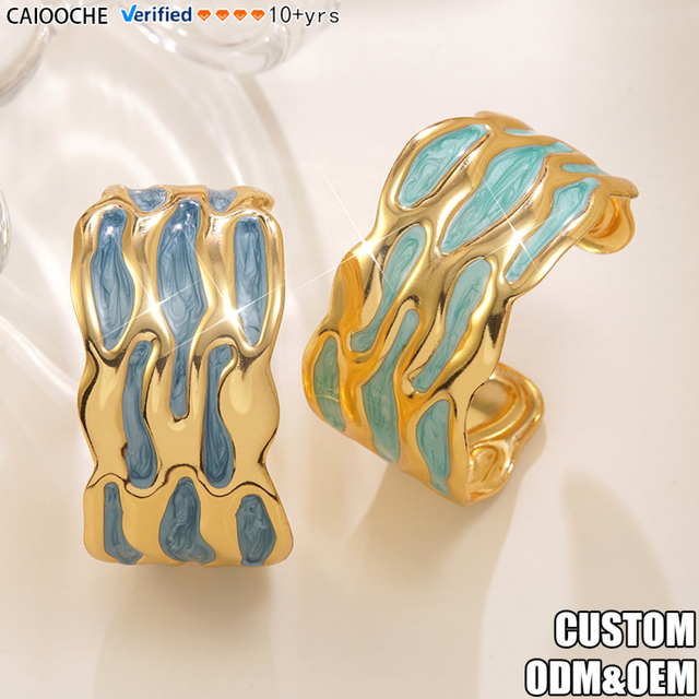 CAIOOCHE Stainless Steel Cuff Women Bracelet Bangle Gold Plated Abstract Fluid Art Enamel Luxury Non Tarnish Jewelry Wholesale