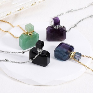 Ciondolo Bottiglia di Profumo in Cristallo Naturale all'Ingrosso, Ciondolo Lucido in <span class=keywords><strong>Ametista</strong></span>/Ossidiana <span class=keywords><strong>Nera</strong></span> per Regalo e Stile Femminile - Product Image 4