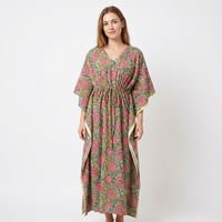 Robe longue kaftan sans manches à imprimé floral, col en V, style bohème drapé, coupe droite, longueur ras du sol, décontractée, bio, grande taille, été