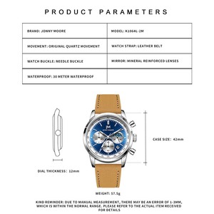 Reloj de Cuarzo JONNY MOORE 1064, Clásico, Multifunción, para Hombre, Correa de Cuero, Resistente al Agua, Estilo Casual de Negocios, Regalo - Product Image 6