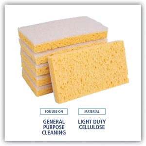 Boardwalk 63BWK LD Light Duty Scrubbing Sponge 3.6 In. X 6.1 In. Individually <b>Wrapped</b> Yellow/<b>White</b>-20/Carton - Product Image 4