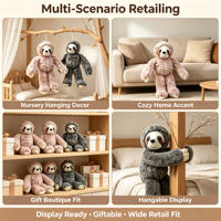 Jouet paresseux en peluche à longues bras, mignon et doux, pendentif porte-clés animal suspendu, gris rose, peluche moelleuse, mascotte pour sangle de sac à dos, en coton biologique