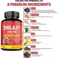 Capsules OEM 6550mg Shilajit et Ashwagandha - Supplément de soutien énergétique et de force extra fort pour hommes - Pur Himalayen