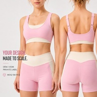 Ensemble de yoga personnalisé pour femme : Soutien-gorge de sport réglable à dos en U avec poche latérale et short cycliste taille haute pour Pilates, studio, gym, fitness et tenue de sport