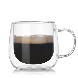 High borosilicate glass transparent mug double wall design glass cup coffee and tea cup