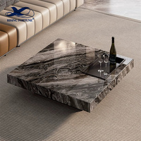 Ensemble table basse de luxe au design italien, dessus en marbre moderne de haute qualité avec base rectangulaire en métal, salon contemporain
