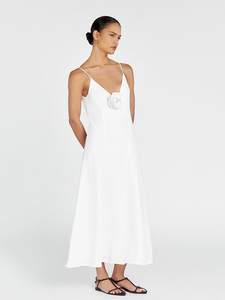 Robe midi vintage élégante en lin pour femme, coupe droite, style A, respirante, taille naturelle, bretelles fines, ODM - Product Image 2