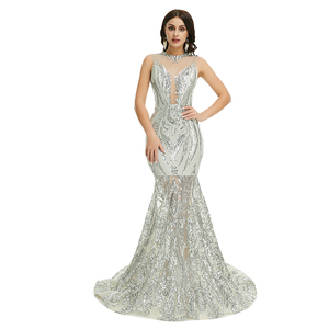 Sexy da donna con scollo rotondo senza maniche gonna trasparente con motivo a sirena abiti da sera in pizzo nero dorato - Product Image 5