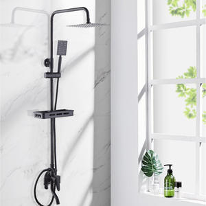 Juego de ducha termostático empotrado negro con cabezal de refuerzo, todo en cobre con acabado mate, pulverizador de masaje, burbujas, lluvia y dispensador de jabón rectangular - Product Image 4