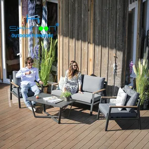 Luxe Outdoor Donkergrijs Aluminium Lounge Set Tuinmeubelen Metalen Outdoor Sofa Set Leisure Manieren 4Pcs Tuin Banken (32272)