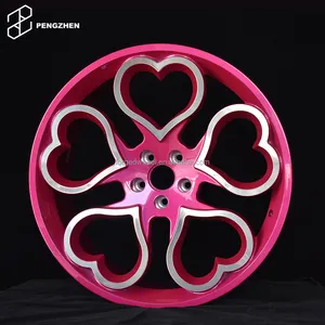 Pengzhen custom 4x100 cerchi per auto rosa con cerchi in lega a forma di cuore 16 pollici 4 fori per smart quattro due