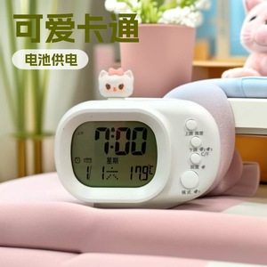 Réveil numérique mignon de style dessin animé avec minuteur, compte à rebours, température, fonctionne sur piles, pour chambre à coucher - Product Image 3