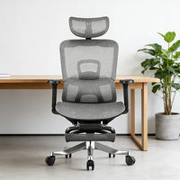 Chaise de bureau ergonomique professionnelle noire à dossier haut en maille, avec cadre chromé, appui-tête 4D réglable et pivotante, pour atelier