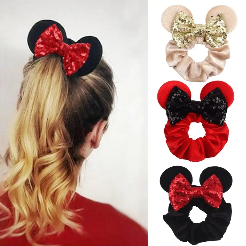 Hot Sale New Pretty Mouse Ears Sequins Hair Bow Women Velvet Scrunchies Fashion Waist Hair Bands Headband For Girls Head Wear