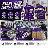 Blouson universitaire personnalisé pour homme, écologique, séchage rapide, violet, avec broderie chenille color block, mélange de laine et manches en cuir PU, OEM
