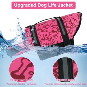 Chaleco salvavidas clásico personalizado para perros, conservador de poliéster ajustable, rayas reflectantes, estampado de hueso rosa, traje de baño de seguridad, flotación para mascotas - Product Image 2