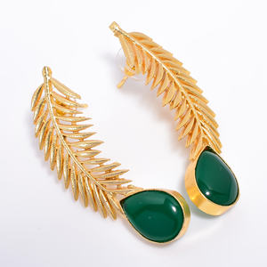 Hermoso y único pendiente de piedras preciosas de Latón chapado en oro de 14 quilates hecho a mano proveedor de joyas de piedras preciosas de latón joyería de latón antiguo - Product Image 4